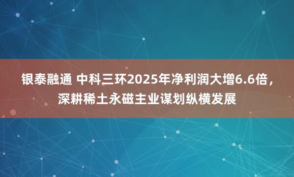 银泰融通 中科三环2025年净利润大增6.6倍，深耕稀土永磁主业谋划纵横发展